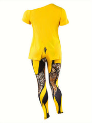  Cross Letter Print Short Sleeve Tee & Leggings Set