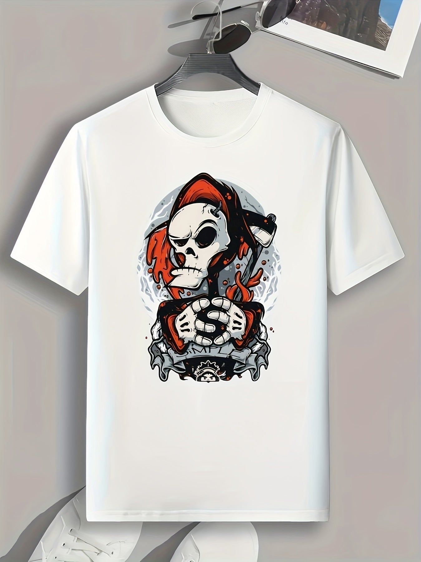 Skeleton Print Men's Graphic T shirt for Summer