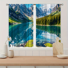 2pcs Snow Mountain River Reflection Curtain Window Curtain