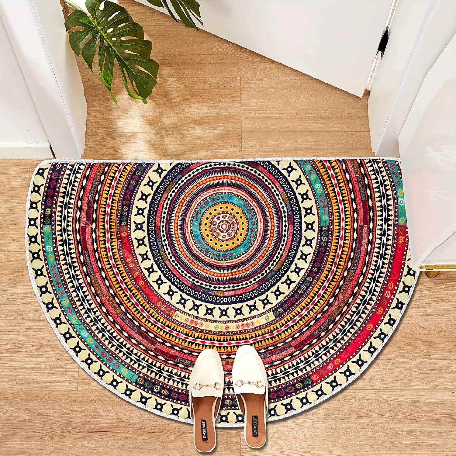 Boho Half Round Entrance Rug Doormats Absorbent Non-Slip 35.4in Machine Washable