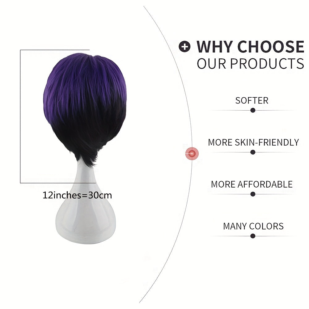 30 48 Cm Purple Short Dress Up Wig For Men Costume Party Use