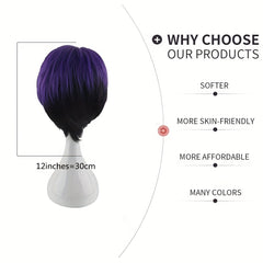 30 48 Cm Purple Short Dress Up Wig For Men Costume Party Use