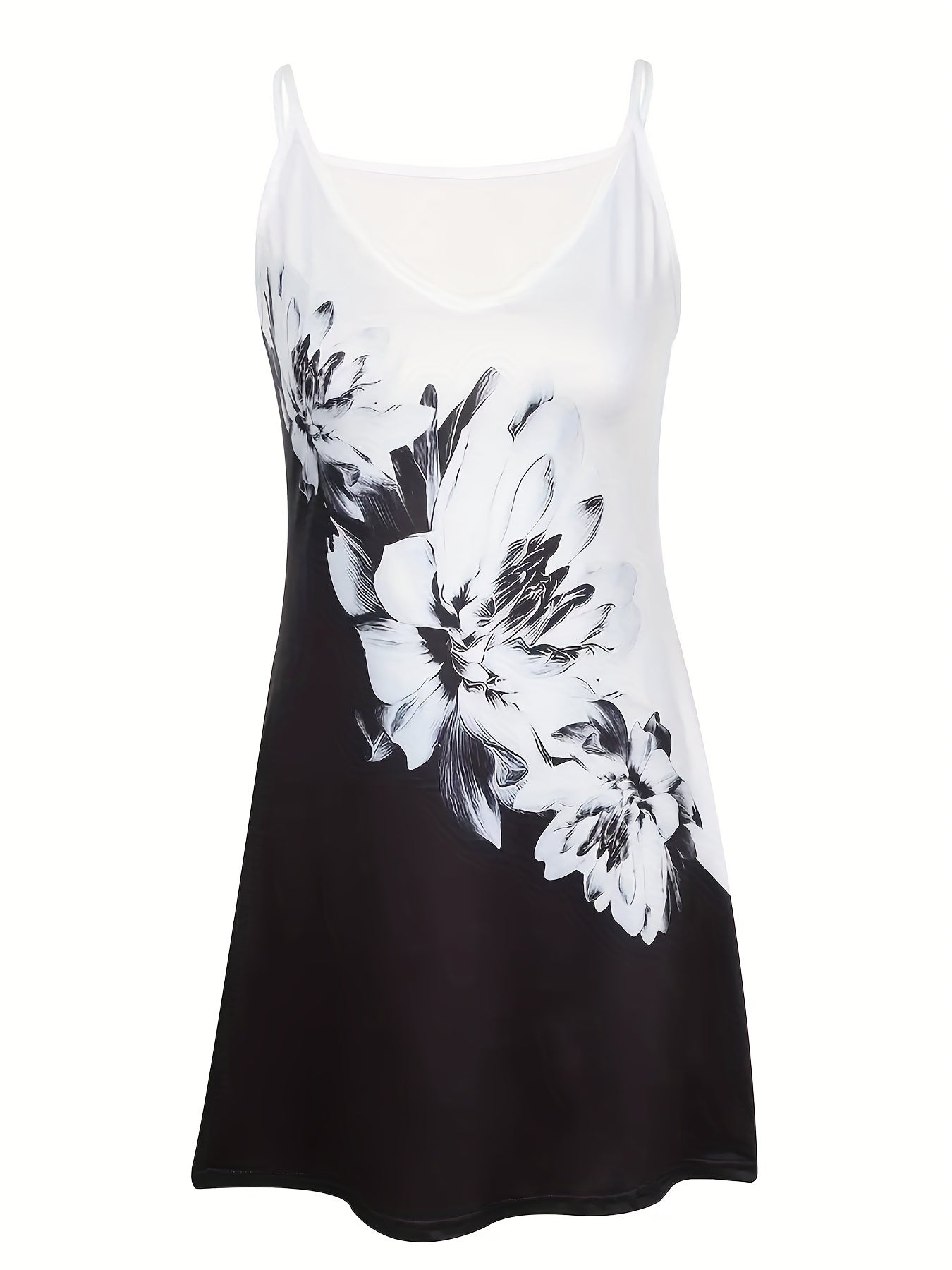  Colorblock Floral Print V Neck Cami Dress