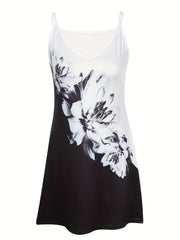  Colorblock Floral Print V Neck Cami Dress
