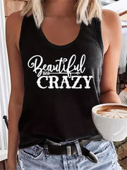 Letter Print Scoop Neck Sleeveless Tank Top