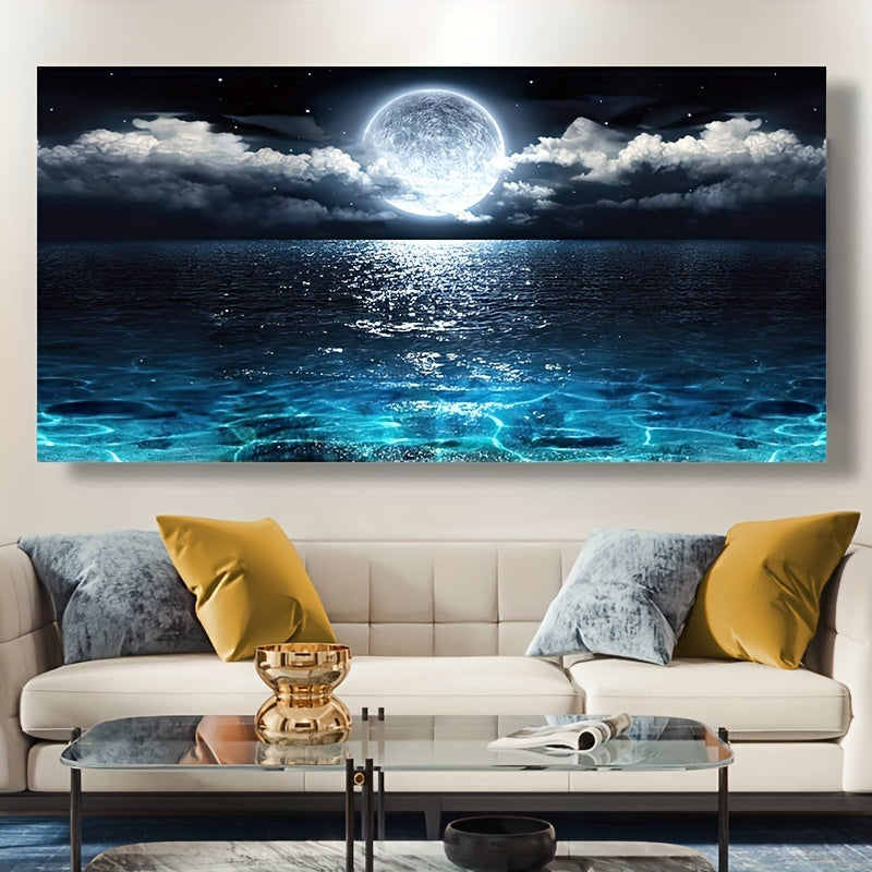 Modern Ocean & Night Moon Canvas Painting - Interior Decoration