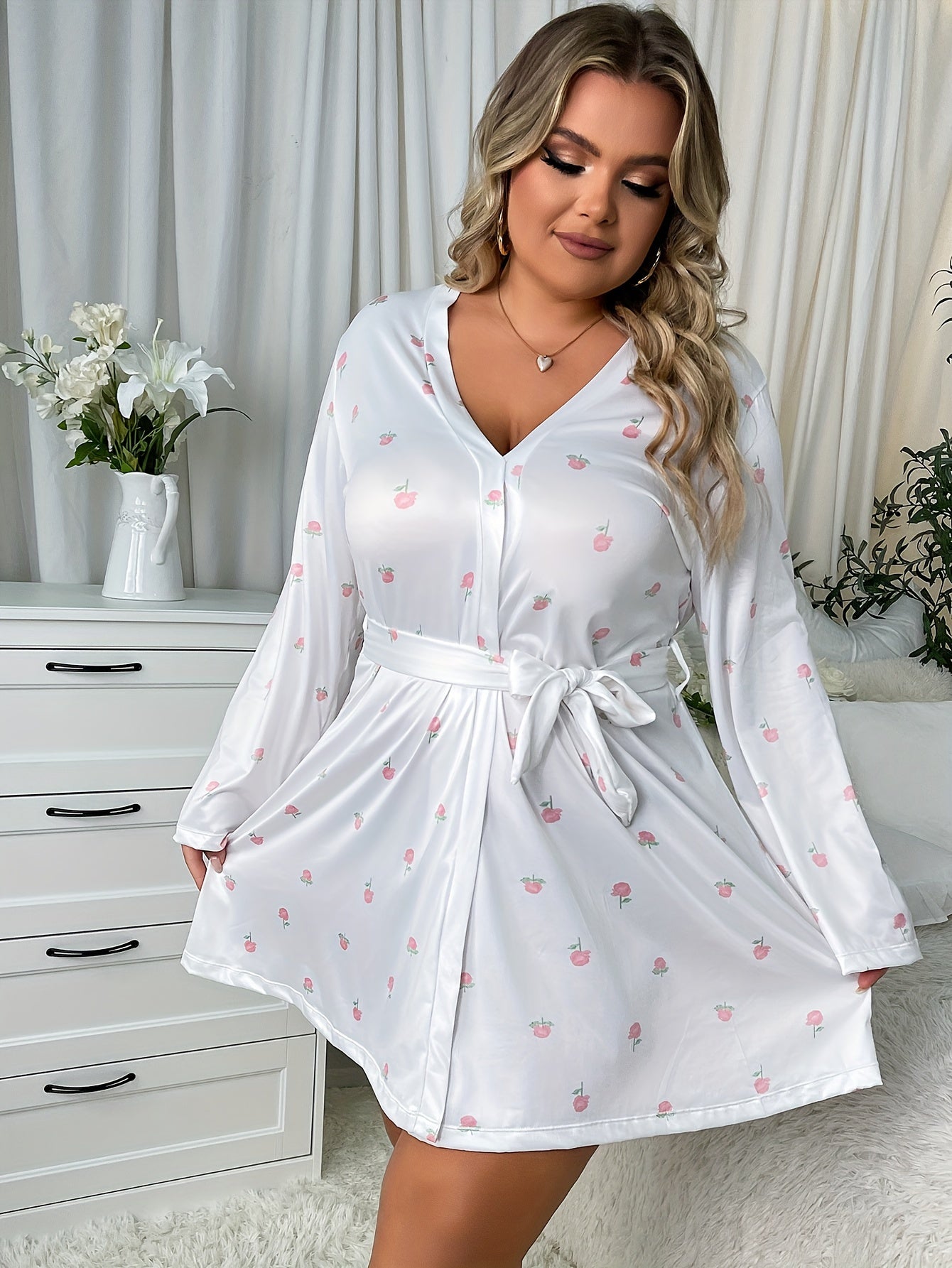  Floral Print Long Sleeve Nightdress