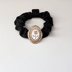 Rose Pattern Faux Pearl Decor Hair Tie Elastic Scrunchie