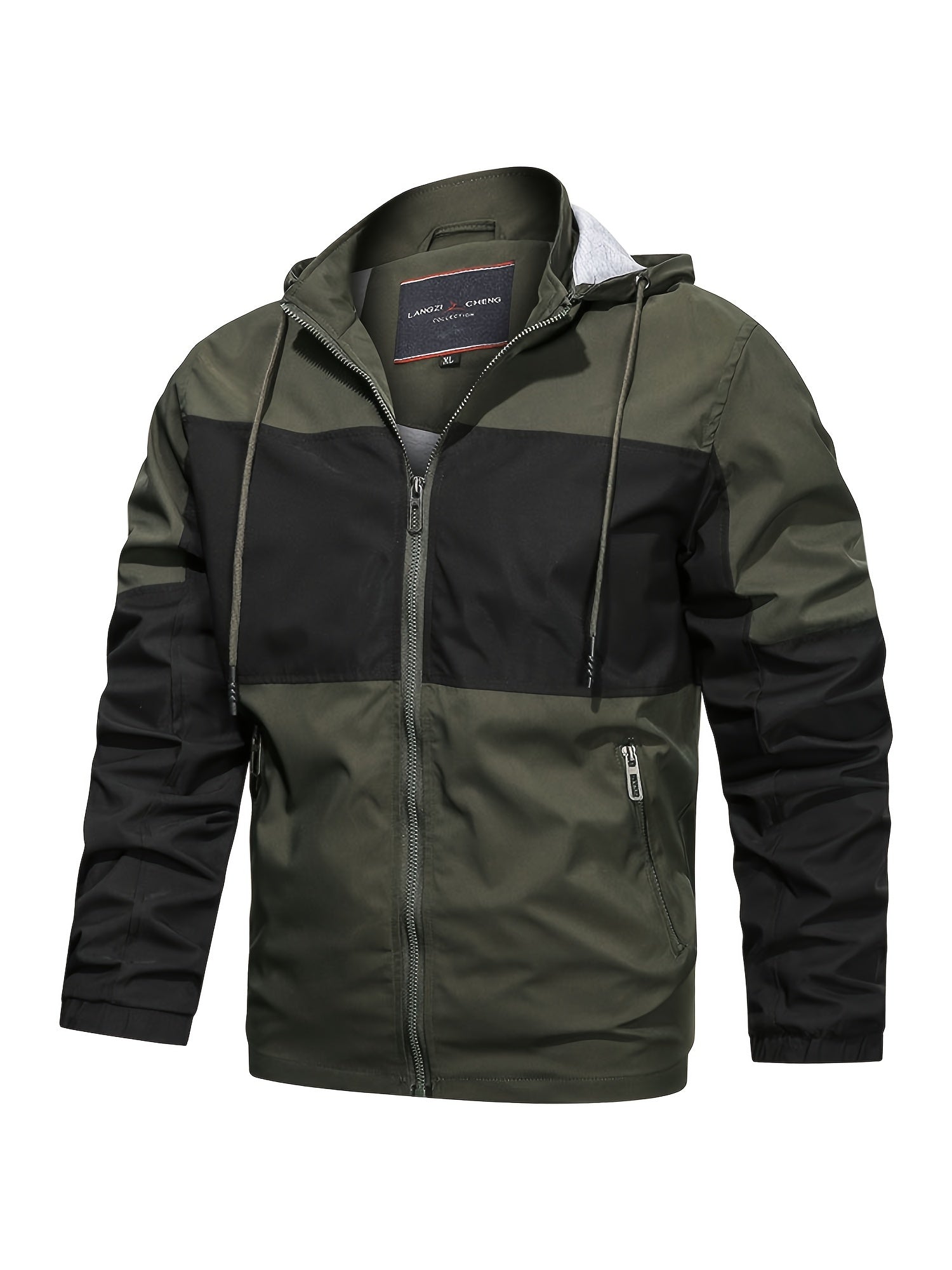 Men's Casual Zipper Block Hooded Jacket