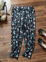  Floral Print Stretch Elastic Pants