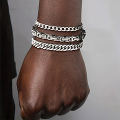 3pcs Silvery Stainless Steel Minimalist Cuban Chain Bracelet Set