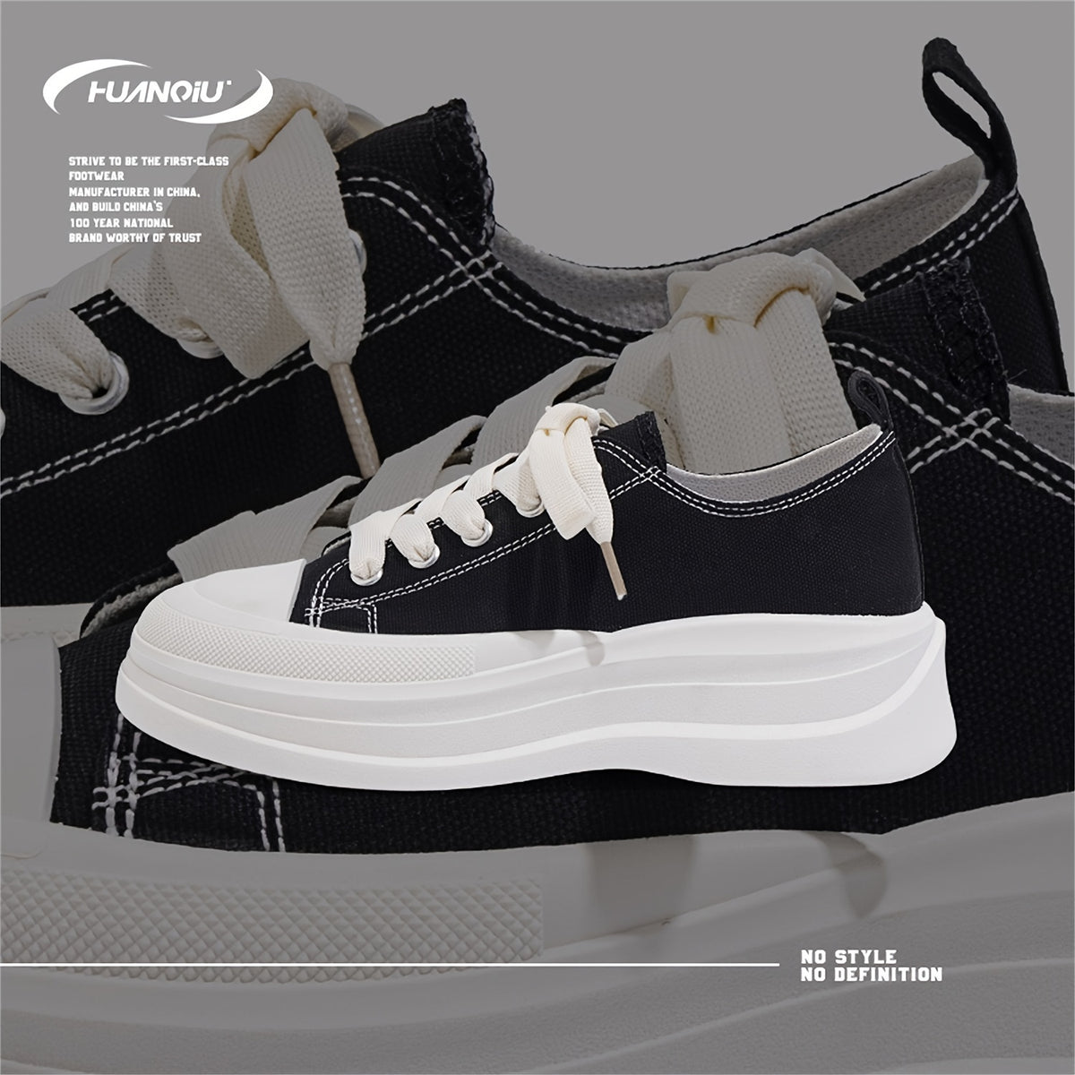 HUANQIU Canvas Shoes Women Thick Platform Breathable Low Sneakers