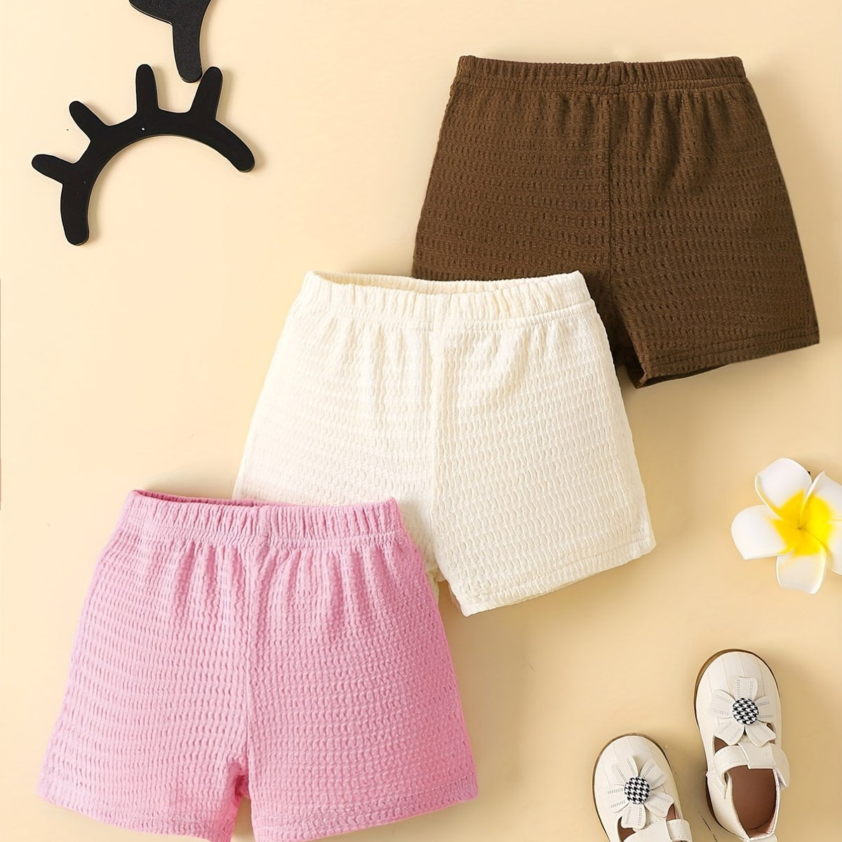 Girls Multicolor Casual 3pcs Shorts Set