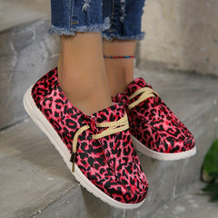 Leopard Print Canvas Lace Up Flat Shoes for Women