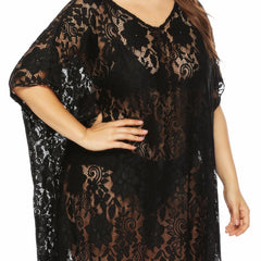  Embroidered Floral Lace V Neck Cover Up