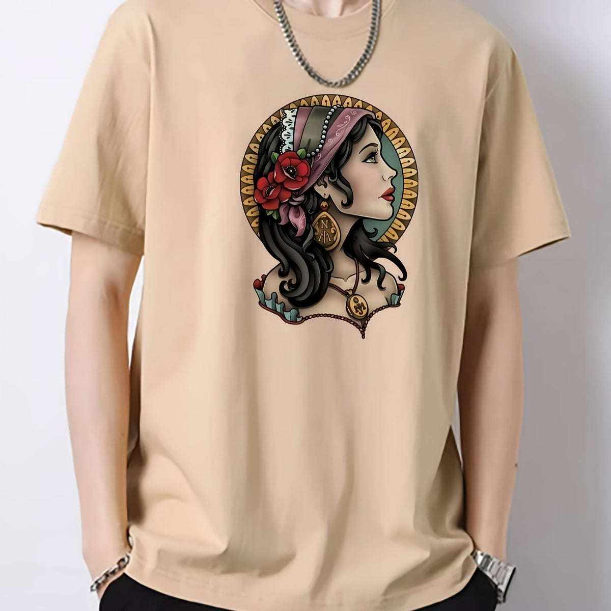 Illustration Pattern Print Men's Graphic Cotton Crew Neck Active T shirt