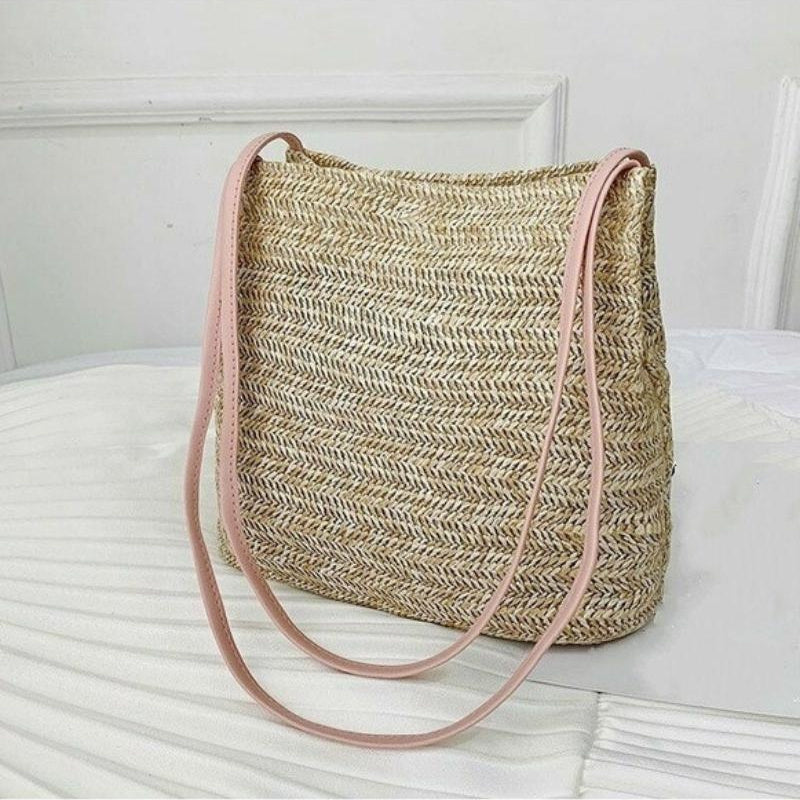 Vintage Straw Woven Hobo Bag Bohemian Tote Beach Shoulder Handbag