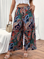 Paisley Print Boho Wide Leg Pants High Rise Loose Fit