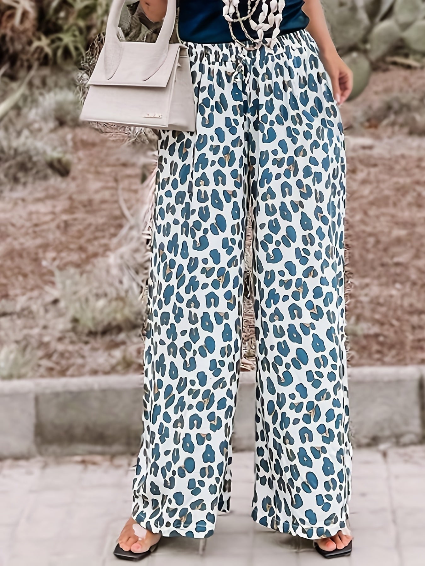 Women's Plus Leopard Print Wide Leg Pants
