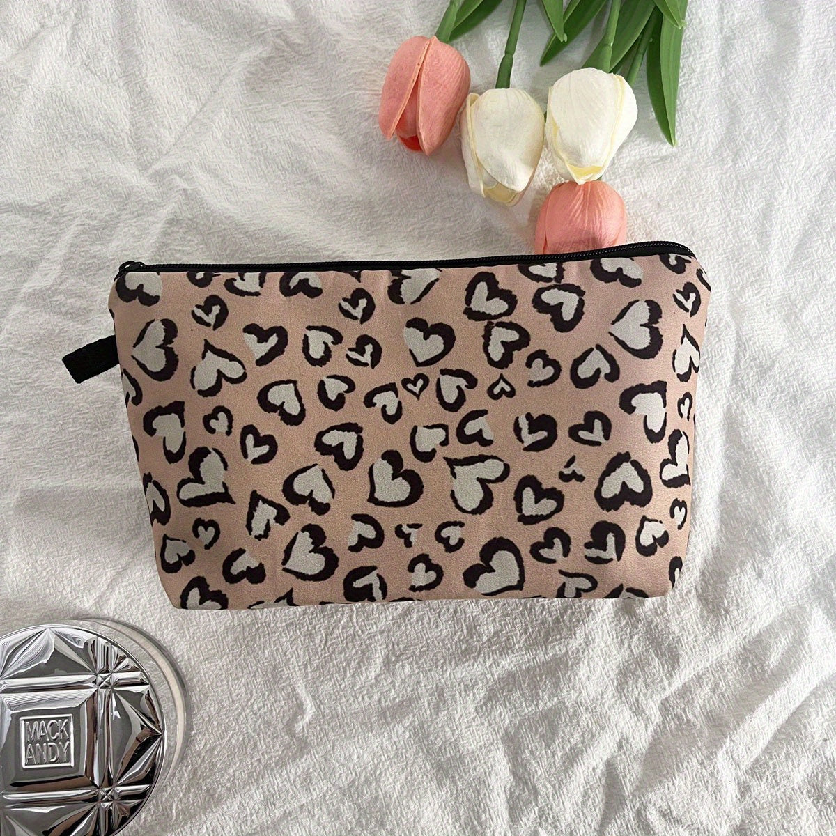 Leopard Cow Pattern Makeup Brushes Bag Cosmetic Pouch Lightweight Portable