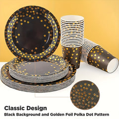 Golden Party Supplies Kit for 25 Guests - Plates, Cups, Napkins