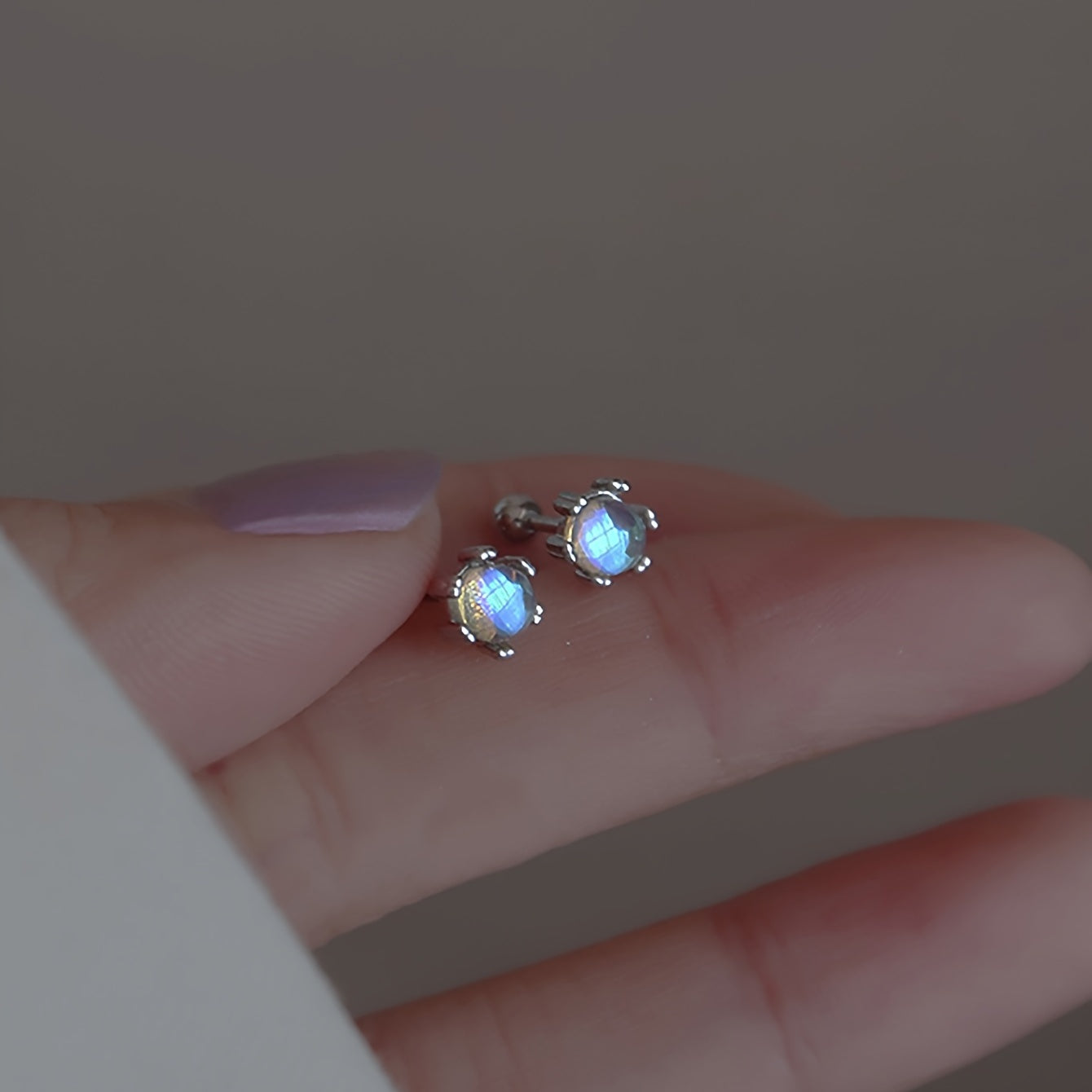 Moonstone Stud Earrings Delicate Jewelry 1Pair