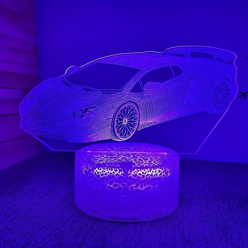 3D Sports Car USB Night Light for Children's Room, Birthday Gift