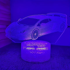3D Sports Car USB Night Light for Children's Room, Birthday Gift