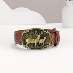 Embossed Leather Waistband Retro Casual Belt For Men