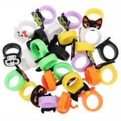 18pcs Halloween Party Rings Plastic Rings with 6 Unique Designs