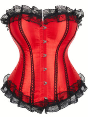 Floral Jacquard Mesh Ruffle Trim Underbust Corset