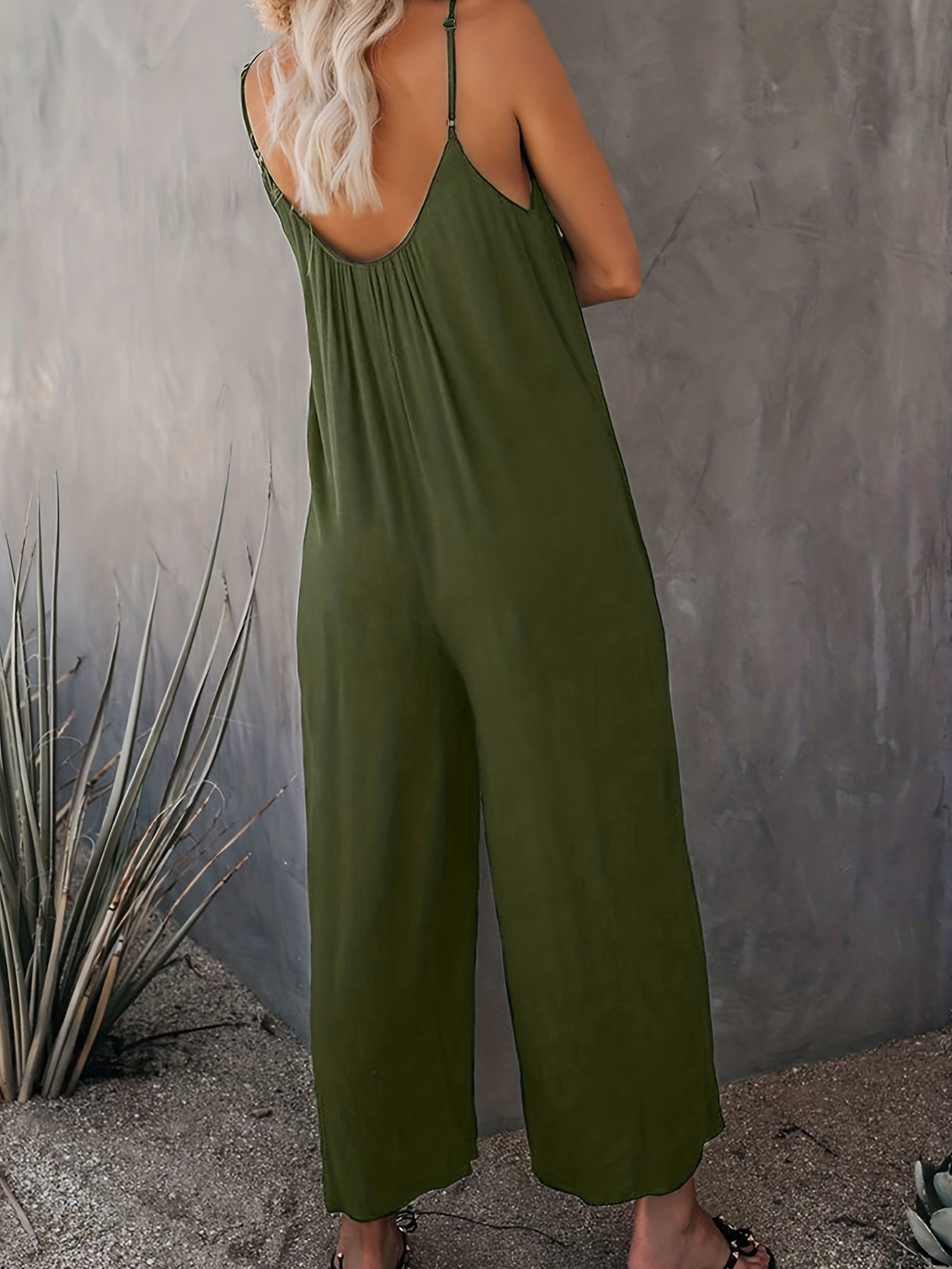 Casual Backless Jumpsuit With Pocket