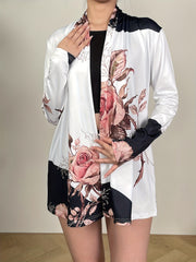  Floral Print Long Sleeve Open Front Cardigan