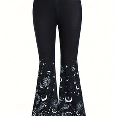 Women's Plus Sun & Moon Print Flared Leg Trousers