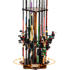 360&deg; Rotating Fishing Rod Holder Rack, Holds 16 Rods, Vertical Storage