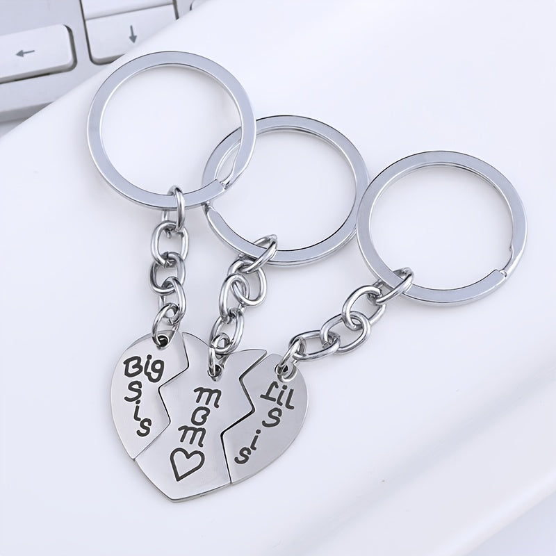 3Pcs Sister Mother Keychain Set Puzzle Keyring Mom Daughter Jewelry Gift
