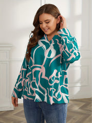  Blouse Women's Plus Print Long Sleeve Notched Neck Top