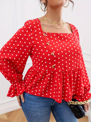 Polka Dot Lantern Sleeve Peplum Top