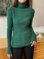 Women's Turtleneck Ribbed Sweater Slim Pullover Knit Top