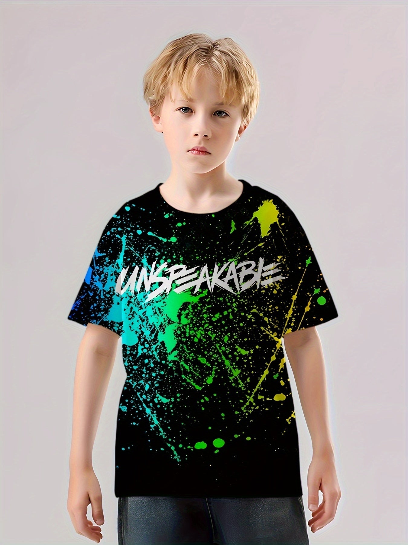 Paint Splash Pattern Kid's T-Shirt UNSPEAKABLE Print Casual Short Sleeve Top
