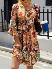  Boho Dress Women's Plus Paisley Print Bell Sleeve Dress