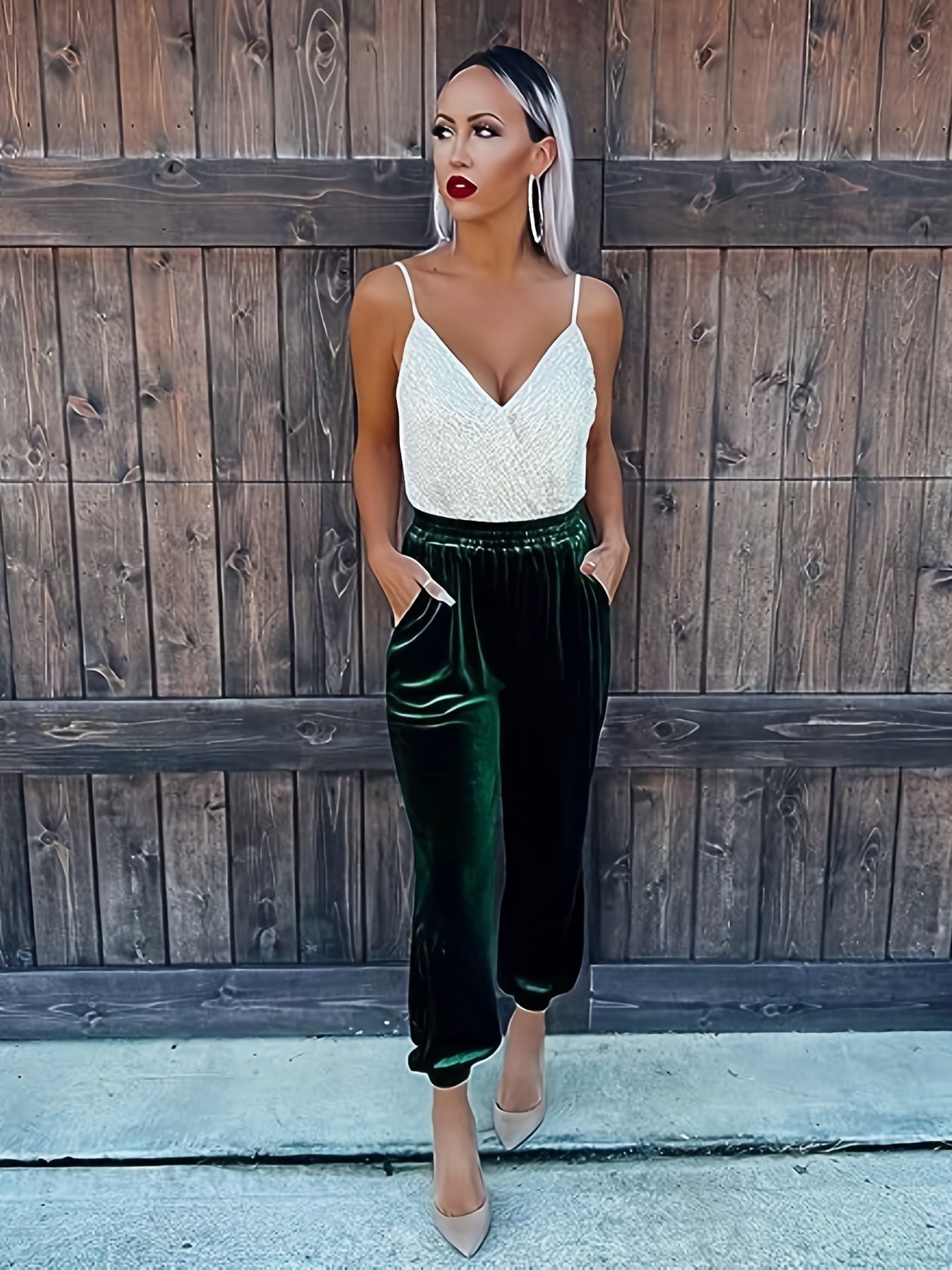 Velvet Elastic High Rise Jogger Trousers Plus Size