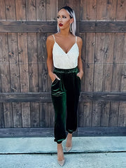 Velvet Elastic High Rise Jogger Trousers Plus Size