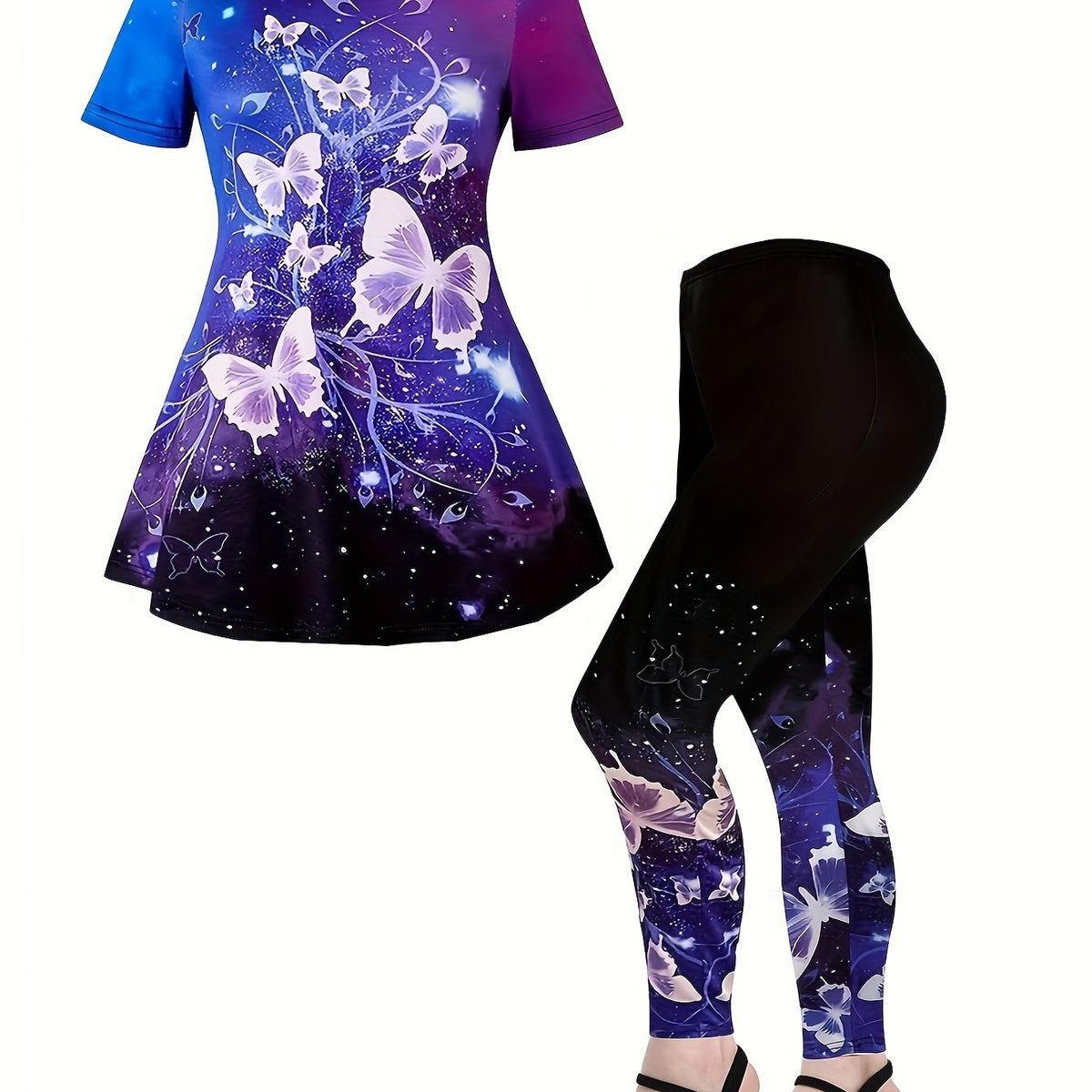  Tie Dye Butterfly Print Top & Leggings Set