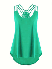 Cross Back Spaghetti Strap Top Crew Neck Sleeveless Cami