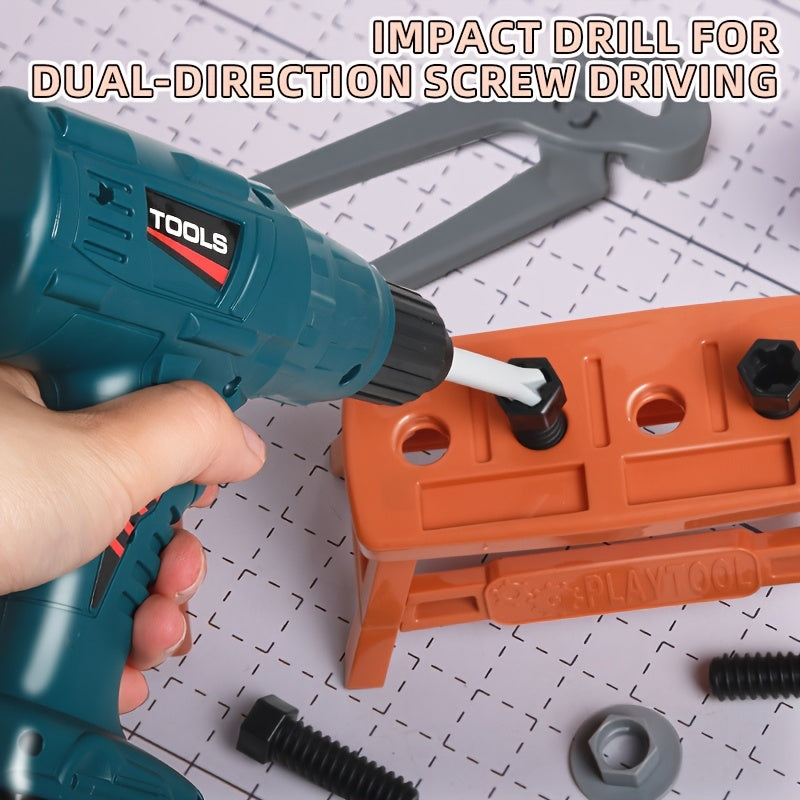 Kids Pretend Play Tool Set with Toy Drill and Storage Box Construction Kit