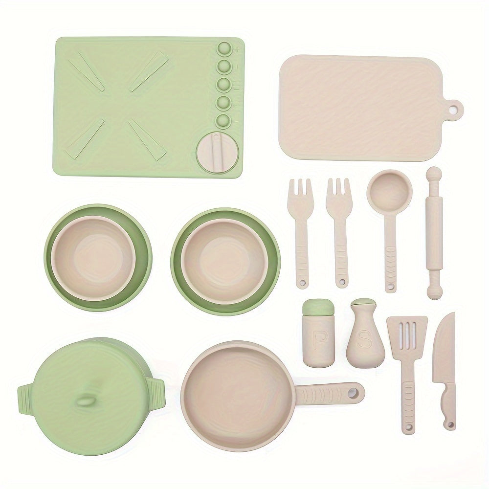 Kids Kitchen Playset Silicone Toy Cookware Set for Ages 3-12