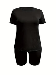  Short Sleeve Tee & Shorts Set Women's Casual Two Piece Outfit