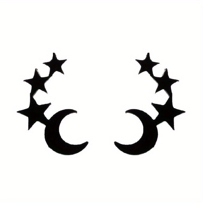 Men's Stainless Steel Stars & Moon Pattern Earrings