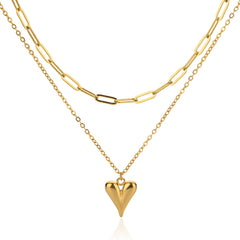 Love Stainless Steel Golden Double Layer Necklace For Couple